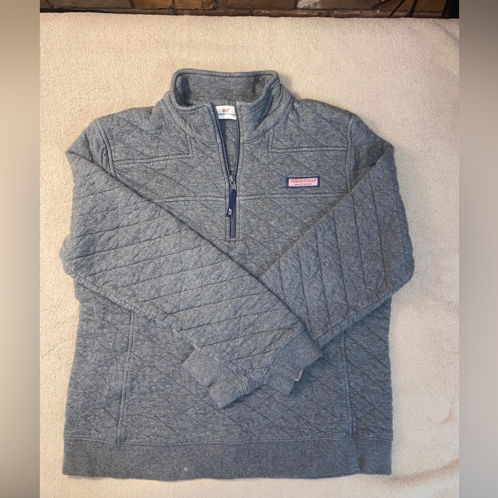 Kids Vineyard Vines Quilted Gray Zip-Up Sweater